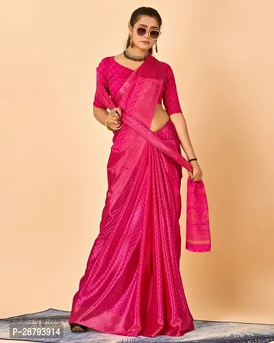 Stylish Crepe Pink Embellished Saree with Blouse piece For Women-thumb0