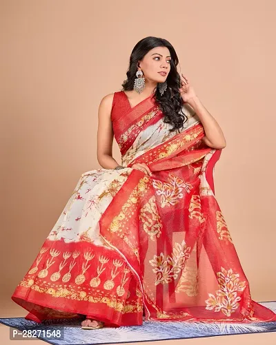 Fancy Linen Saree With Blouse Piece For Women-thumb0