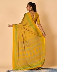 Stylish Crepe Yellow Printed Saree with Blouse piece For Women-thumb1