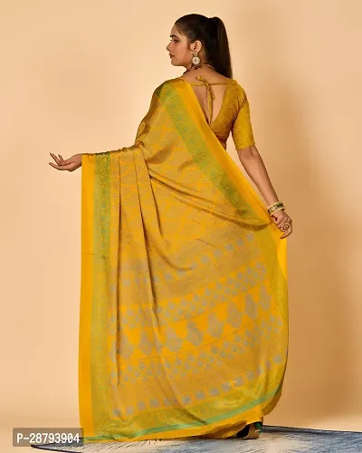 Stylish Crepe Yellow Printed Saree with Blouse piece For Women-thumb2