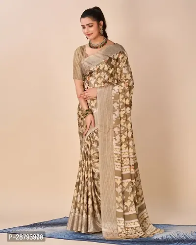 Stylish Crepe Brown Printed Saree with Blouse piece For Women