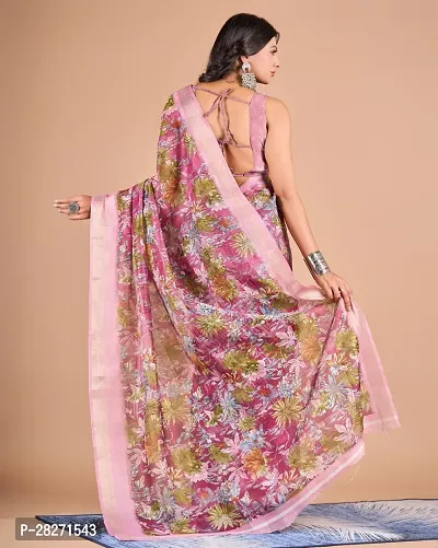 Fancy Linen Saree With Blouse Piece For Women-thumb2