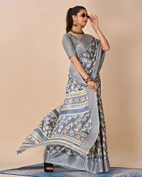 Stylish Crepe Blue Printed Saree with Blouse piece For Women-thumb1