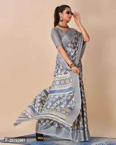 Stylish Crepe Blue Printed Saree with Blouse piece For Women-thumb2