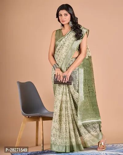 Fancy Linen Saree With Blouse Piece For Women-thumb0