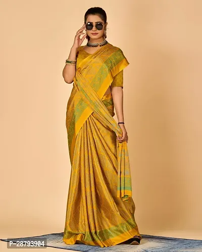 Stylish Crepe Yellow Printed Saree with Blouse piece For Women
