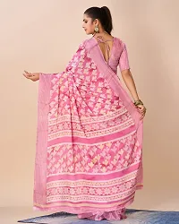 Stylish Crepe Pink Printed Saree with Blouse piece For Women-thumb1