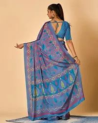 Stylish Crepe Blue Printed Saree with Blouse piece For Women-thumb1