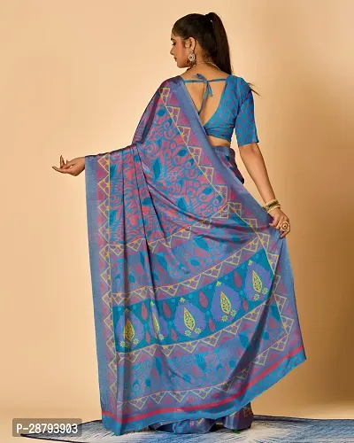 Stylish Crepe Blue Printed Saree with Blouse piece For Women-thumb2