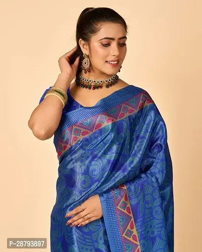 Stylish Crepe Blue Woven Design Saree with Blouse piece For Women-thumb0