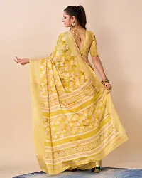 Stylish Crepe Yellow Printed Saree with Blouse piece For Women-thumb1