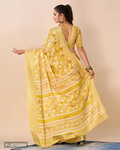 Stylish Crepe Yellow Printed Saree with Blouse piece For Women-thumb2