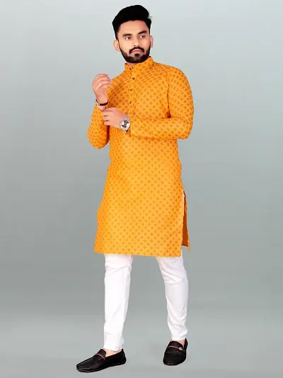 Reliable Blend Knee Length Kurta For Men