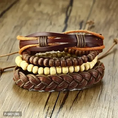 Zivom#174; Stackable Strand Brown Tibetan Bead Leather Wrist Band Bracelet-thumb4