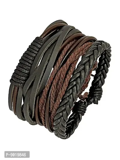 ZIVOM Leather Base Metal Bracelet for Men (Black_21gm)