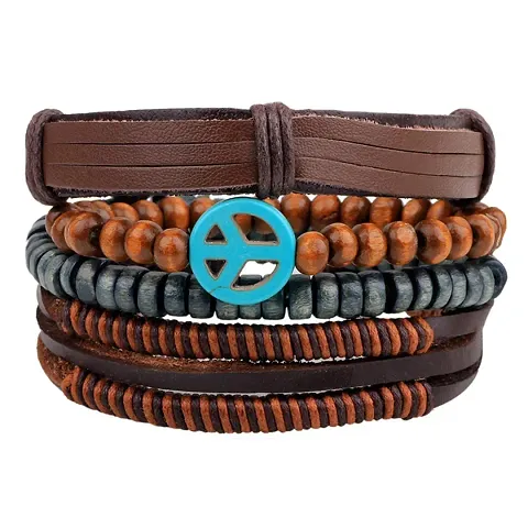 Zivom#174; Peace Handcrafted Leather Wrist Band Strand Bracelet Men