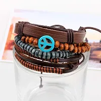 Zivom#174; Peace Handcrafted Brown Leather Wrist Band Multi Strand Bracelet Men-thumb3