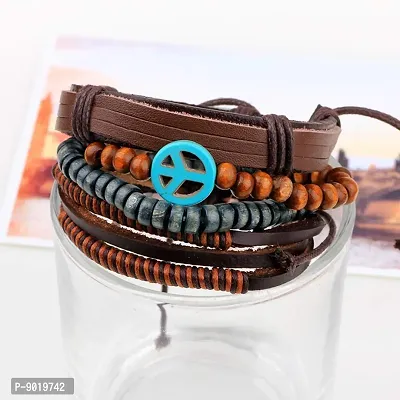 Zivom#174; Peace Handcrafted Brown Leather Wrist Band Multi Strand Bracelet Men-thumb4