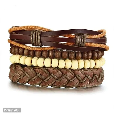 Zivom#174; Stackable Strand Brown Tibetan Bead Leather Wrist Band Bracelet-thumb0