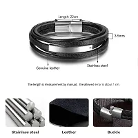 ZIVOM The Jewelbox Multi-Layer Chocolate Black Leather Wrist Band Strand Rakhi Bracelet for Men-thumb3