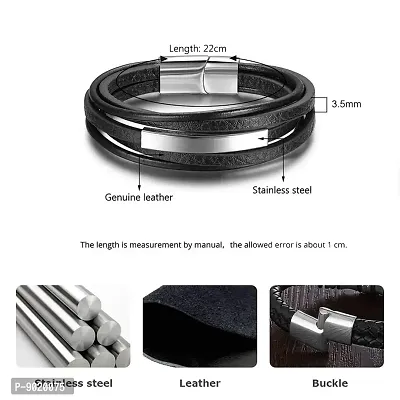 ZIVOM The Jewelbox Multi-Layer Chocolate Black Leather Wrist Band Strand Rakhi Bracelet for Men-thumb4