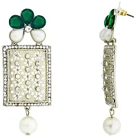ZIVOM#174; Designer American Diamond Green Pearl Rhodium Long Earring For Women-thumb1