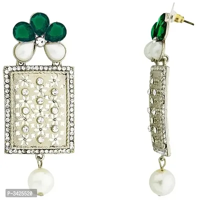 ZIVOM#174; Designer American Diamond Green Pearl Rhodium Long Earring For Women-thumb2