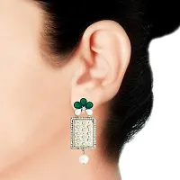 ZIVOM#174; Designer American Diamond Green Pearl Rhodium Long Earring For Women-thumb2