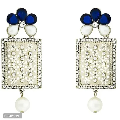 ZIVOM#174; Designer American Diamond Blue Pearl Rhodium Long Earring For Women-thumb0