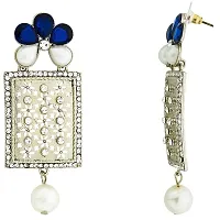 ZIVOM#174; Designer American Diamond Blue Pearl Rhodium Long Earring For Women-thumb1