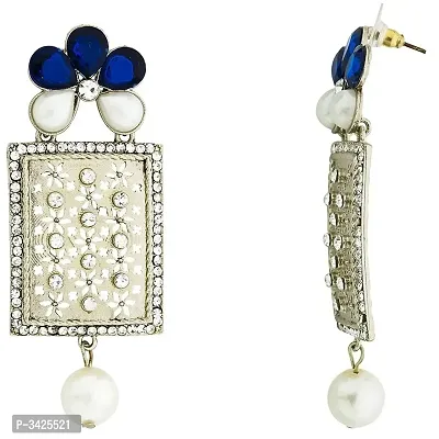 ZIVOM#174; Designer American Diamond Blue Pearl Rhodium Long Earring For Women-thumb2