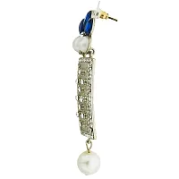 ZIVOM#174; Designer American Diamond Blue Pearl Rhodium Long Earring For Women-thumb2