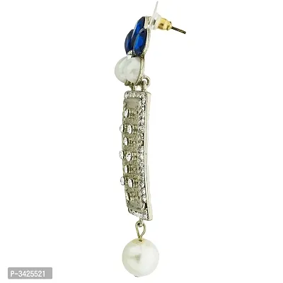 ZIVOM#174; Designer American Diamond Blue Pearl Rhodium Long Earring For Women-thumb3