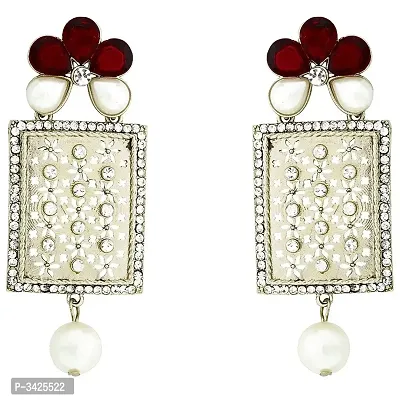 ZIVOM#174; Designer American Diamond Ruby Red Pearl Rhodium Long Earring For Women
