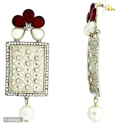 ZIVOM#174; Designer American Diamond Ruby Red Pearl Rhodium Long Earring For Women-thumb2