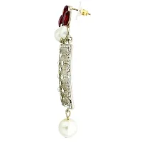 ZIVOM#174; Designer American Diamond Ruby Red Pearl Rhodium Long Earring For Women-thumb2