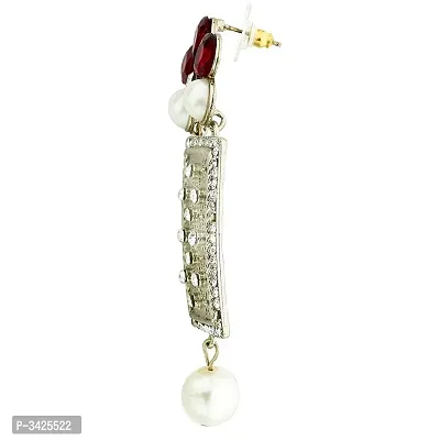 ZIVOM#174; Designer American Diamond Ruby Red Pearl Rhodium Long Earring For Women-thumb3