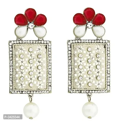 ZIVOM#174; Designer American Diamond Pink Pearl Rhodium Long Earring For Women