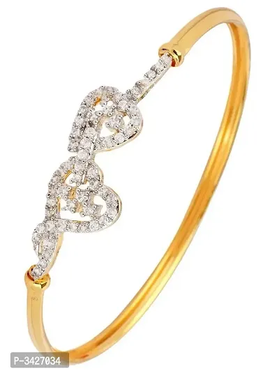 ZIVOM#174; Stylish American Diamond CZ Twin Heart Slim Openable Kada Bangle Bracelet-thumb0