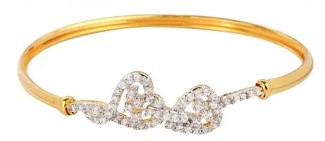 ZIVOM#174; Stylish American Diamond CZ Twin Heart Slim Openable Kada Bangle Bracelet-thumb1