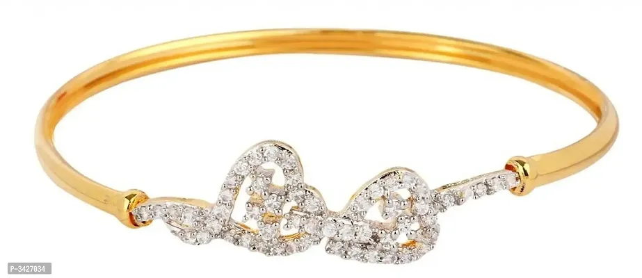 ZIVOM#174; Stylish American Diamond CZ Twin Heart Slim Openable Kada Bangle Bracelet-thumb2