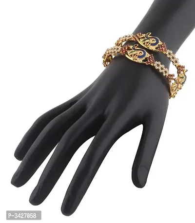 ZIVOM#174; Stylish 22K Gold Plated Peacock Black Maroon American Diamond Bangle Pair-thumb2