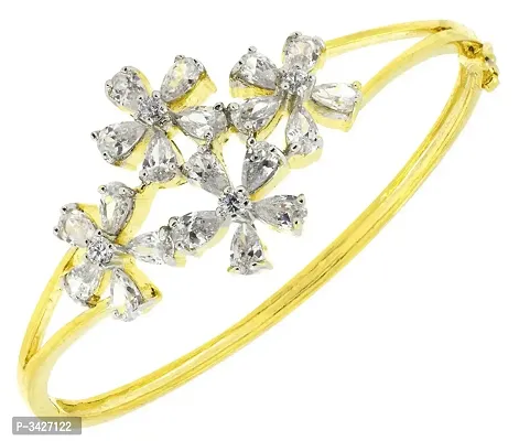 ZIVOM#174; Stylish Openable Flower Marquise American Diamond CZ Gold Plated Bangle Bracelet Kada For Women-thumb0