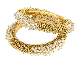 ZIVOM#174; Stylish Cluster Pearls Antique 22K Gold Plated Bangle Set Of 2 (Pair) For Women-thumb1