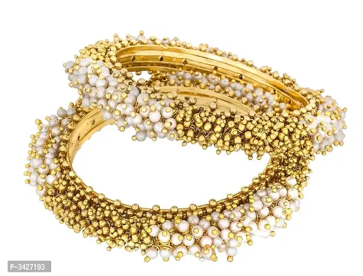 ZIVOM#174; Stylish Cluster Pearls Antique 22K Gold Plated Bangle Set Of 2 (Pair) For Women-thumb2