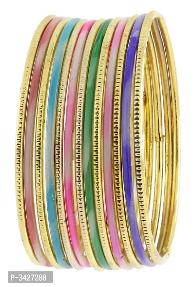 ZIVOM#174; Stylish Trendy 22K Gold Plated Multi Colour Slim Bangle Set Of 13 For Women