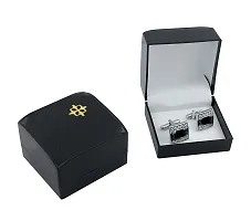 Designer Black Silver Office Formal Wedding Shirt Blazer Cufflink Pair Men Branded Gift Box-thumb1