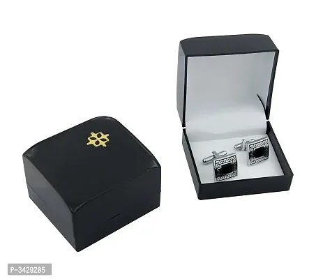 Designer Black Silver Office Formal Wedding Shirt Blazer Cufflink Pair Men Branded Gift Box-thumb2