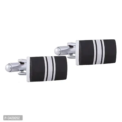Stripes Rectangle Black Silver Rhodium High Quality Office Formal Wedding Shirt Blazer Cufflink Pair Men Branded Gift Box-thumb0
