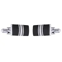 Stripes Rectangle Black Silver Rhodium High Quality Office Formal Wedding Shirt Blazer Cufflink Pair Men Branded Gift Box-thumb1